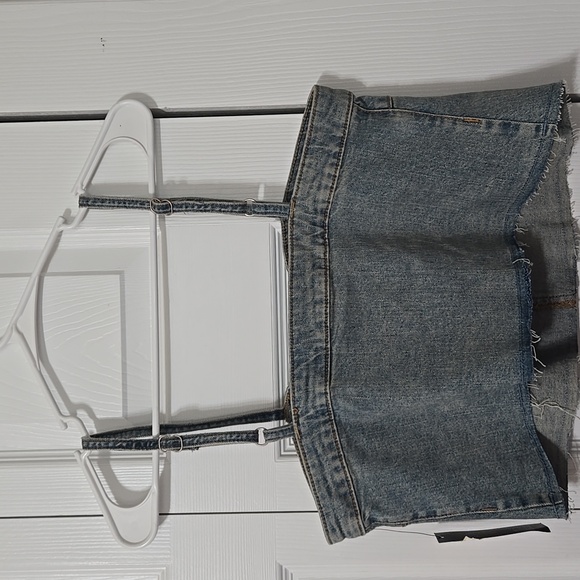 Denim Blue Reworked Cropped Top, Med, Adjustable Straps, Stretch Denim, NWT - Picture 6 of 12